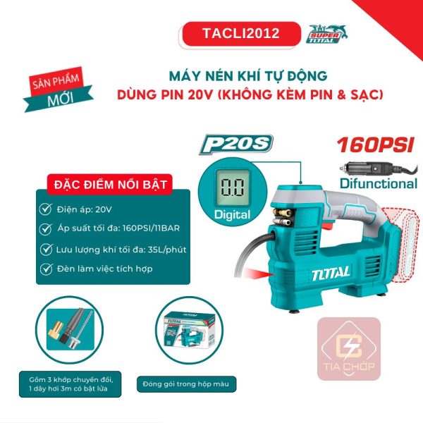Máy bơm lốp xe TACLI2012 Dùng Pin